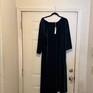Chico's Elegant Velvet Long Sleeve Dress in Dark Green